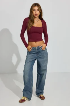 Cheap Addison Square Neck Top Long Sleeve Tops