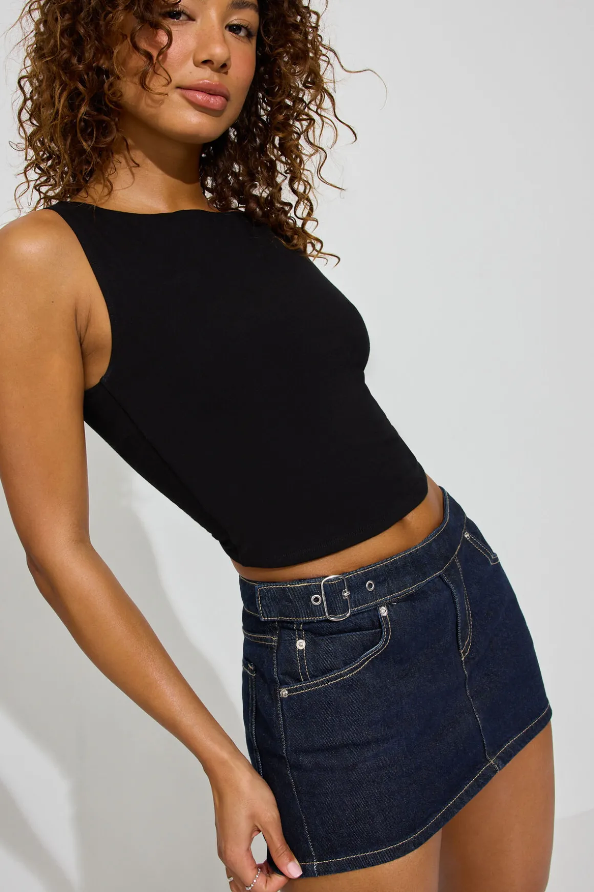 Fashion Belted Denim Micro Skort Shorts & Skirts|Jean Skirts