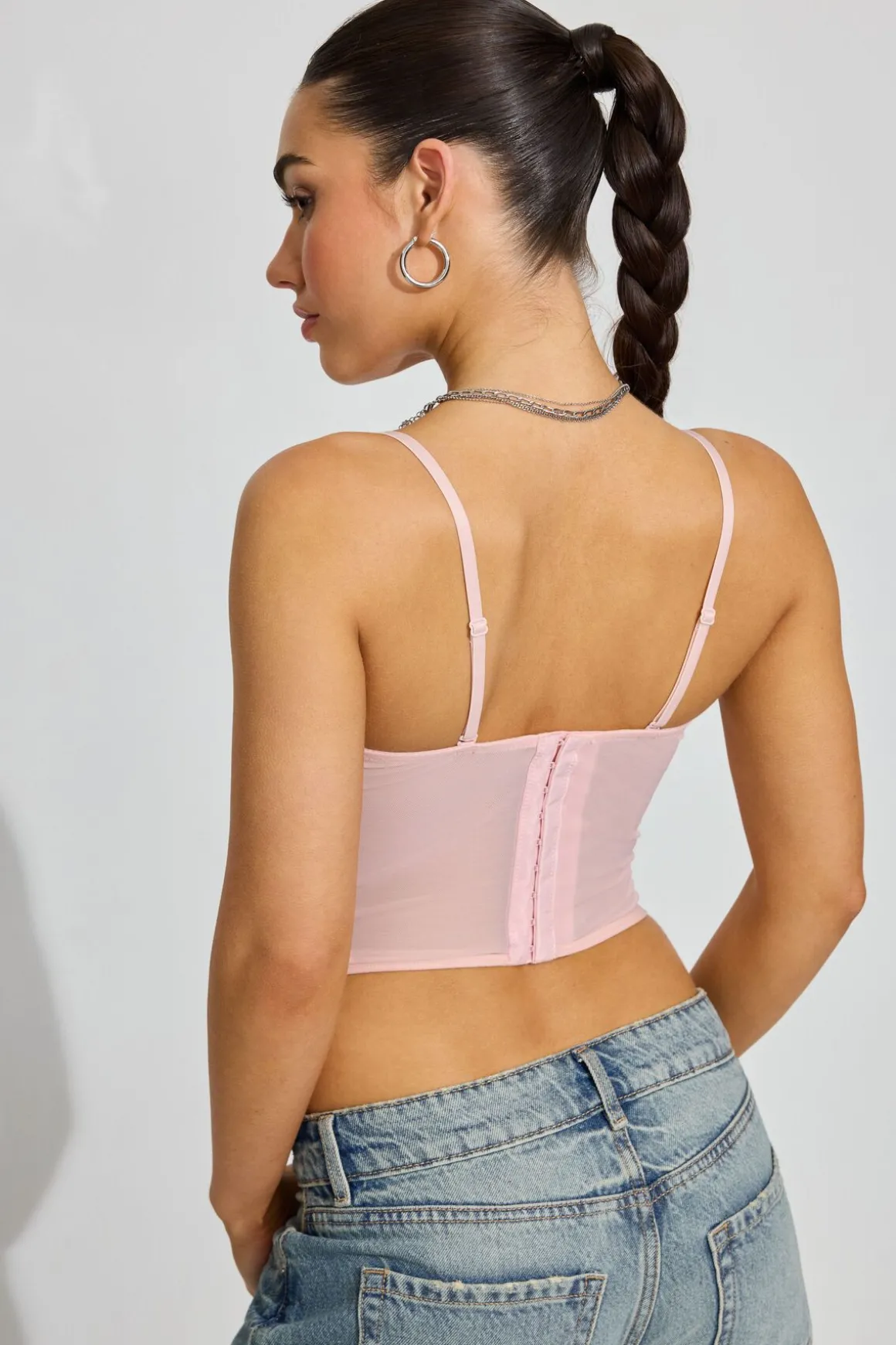 Cheap Chrishell Lace Mesh Bustier Tank Tops