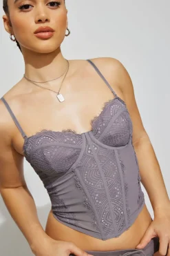 Discount Chrishell Lace Mesh Bustier Tank Tops