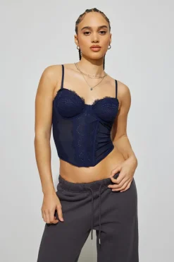 Online Chrishell Lace Mesh Bustier Tank Tops