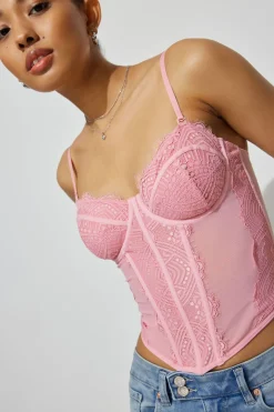 Discount Chrishell Lace Mesh Bustier Tank Tops