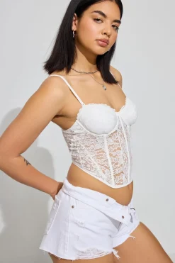 Shop Chrishell Lace Mesh Bustier Tank Tops