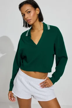Fashion Cropped Boxy Polo Top Sweaters & Cardigans|Long Sleeve Tops
