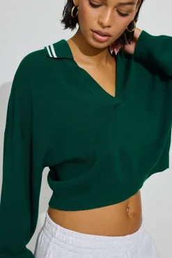 Fashion Cropped Boxy Polo Top Sweaters & Cardigans|Long Sleeve Tops