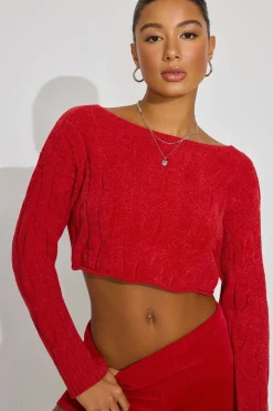 Best Sale Cropped Cable Crewneck Sweater Lounge & Sleep