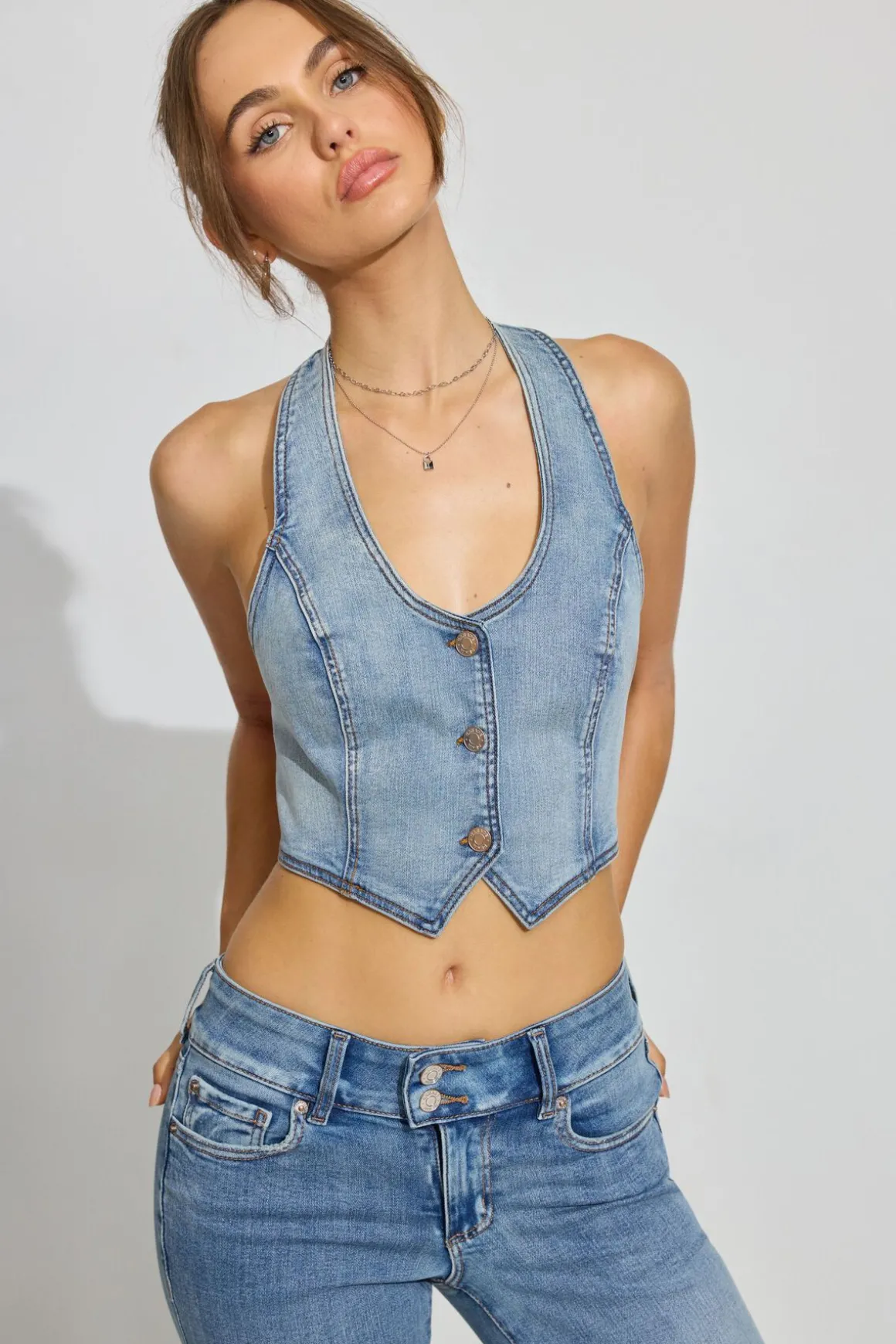 Discount Denim Halter Vest Tank Tops