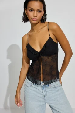 Best Sale Embroidered Mesh Flyaway Cami Top Tank Tops