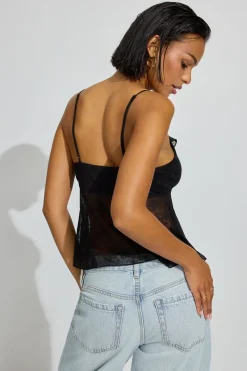 Best Sale Embroidered Mesh Flyaway Cami Top Tank Tops