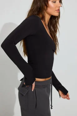 Best Sale Extreme Scoop Neck Long Sleeve Top Long Sleeve Tops