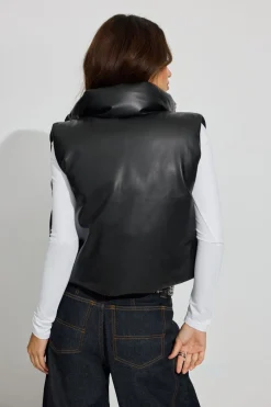 New Faux Leather Mini Puff Vest Cropped Jackets|Vests