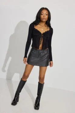 Sale Flyaway Lace Rib Top Long Sleeve Tops