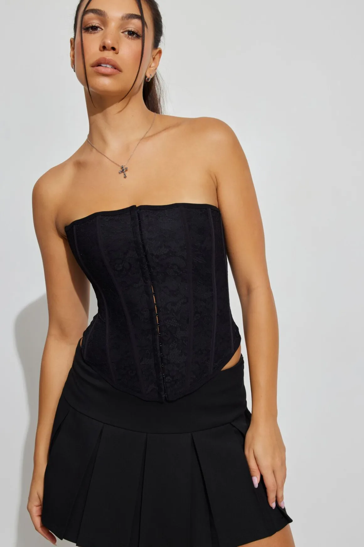 Shop Giselle Strapless Lace Corset Tank Tops
