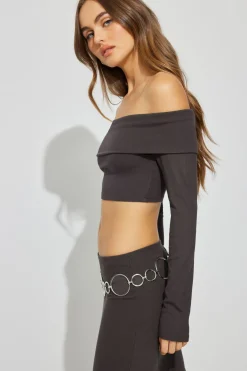 Best Kayla Foldover Off Shoulder Top Long Sleeve Tops
