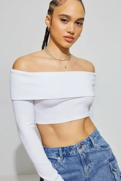 Cheap Kayla Foldover Off Shoulder Top Long Sleeve Tops