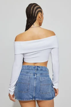 Cheap Kayla Foldover Off Shoulder Top Long Sleeve Tops