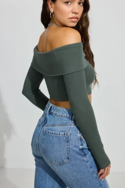 Hot Kayla Foldover Off Shoulder Top Sweaters & Cardigans|Long Sleeve Tops