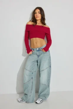 Cheap Kayla Foldover Off Shoulder Top Sweaters & Cardigans|Long Sleeve Tops