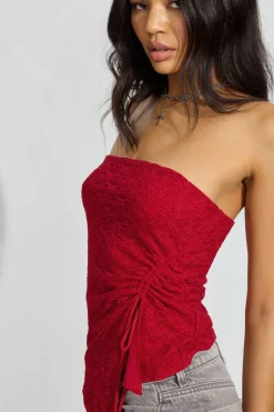Online Lace Asymmetric Tube Top Tank Tops