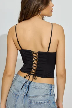 Discount Lace Up Back Bustier Cami Top Tank Tops