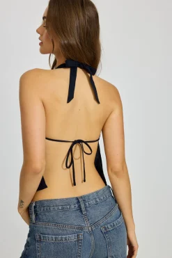 Store Linen Tie Back Halter Top Tank Tops
