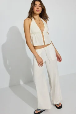 Store Linen Tie Back Halter Top Tank Tops