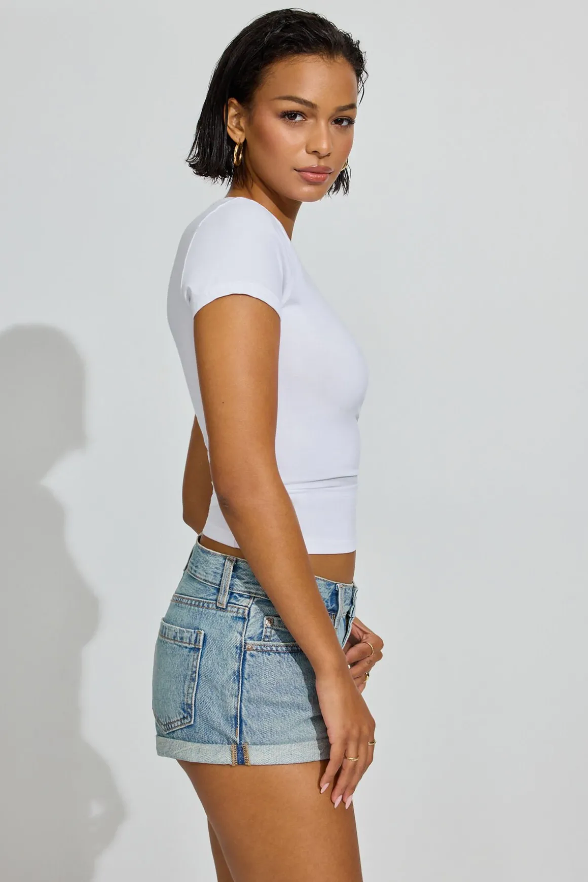 Cheap Low Rise Cuffed Denim Shorts Shorts & Skirts|Jean Shorts