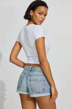 Cheap Low Rise Cuffed Denim Shorts Shorts & Skirts|Jean Shorts