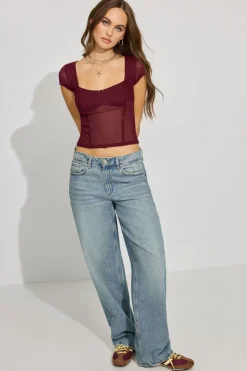 Flash Sale Mesh Seamed Short Sleeve Top Short Sleeve Tops