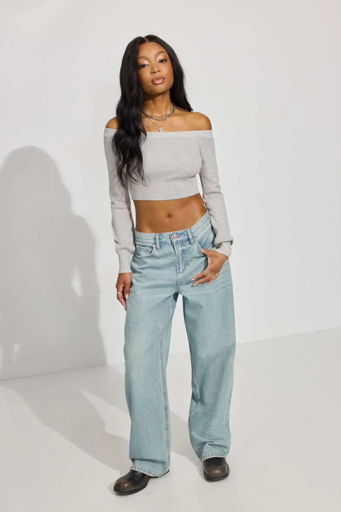 Online Micro Off Shoulder Top Sweaters & Cardigans|Long Sleeve Tops