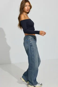 Sale Off Shoulder Snap Front Top Long Sleeve Tops