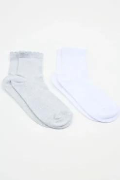 Sale Pack of 2 Scalloped Edge Short Sock Socks & Tights