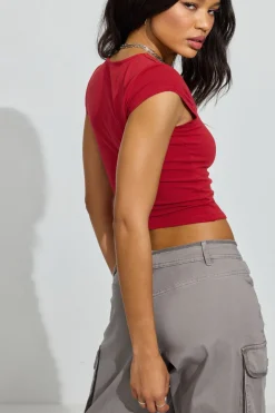 Clearance Portia Square Neckline T Shirt Short Sleeve Tops