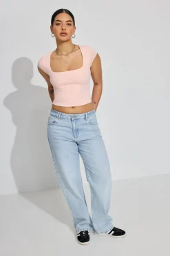 Fashion Portia Square Neckline Tee Short Sleeve Tops