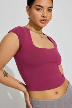 Cheap Portia Square Neckline Tee Short Sleeve Tops