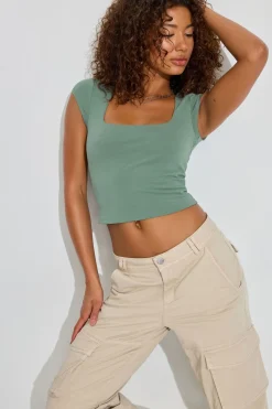 Hot Portia Square Neckline Tee Short Sleeve Tops