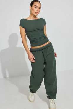 Outlet Ruched Boatneck T Shirt Matching Sets|Tops
