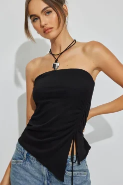 New Shirred Asymmetric Tube Top Tank Tops