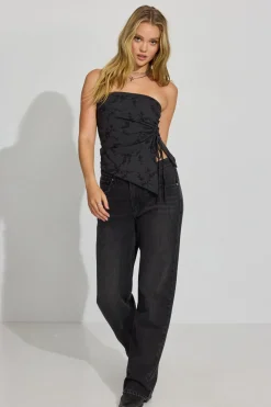 Cheap Shirred Asymmetric Tube Top Tank Tops