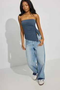 Best Shirred Asymmetric Tube Top Tank Tops