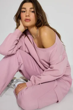 Best Sale Soft Terry Boxy Off Shoulder Sweatshirt Matching Sets|Tops