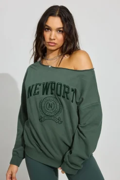 Fashion SoftTerry Off Shoulder Sweatshirt Matching Sets|Hoodies & Sweatshirts