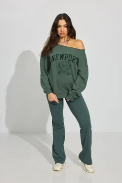 Fashion SoftTerry Off Shoulder Sweatshirt Matching Sets|Hoodies & Sweatshirts