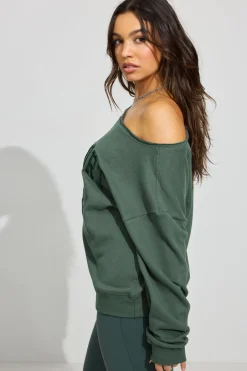 Fashion SoftTerry Off Shoulder Sweatshirt Matching Sets|Hoodies & Sweatshirts