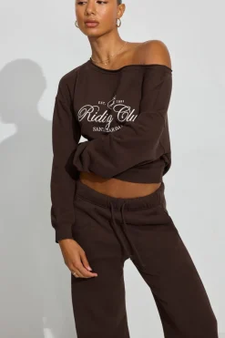 Hot SoftTerry Off Shoulder Sweatshirt Matching Sets|Hoodies & Sweatshirts