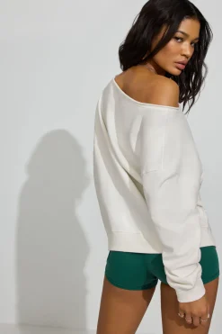 Fashion SoftTerry Off Shoulder Sweatshirt Fleece|Hoodies & Sweatshirts