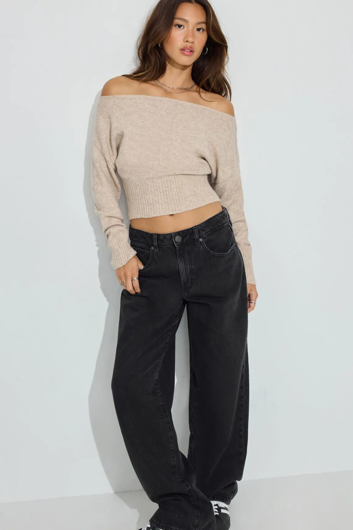Shop Spongy Off Shoulder Sweater Sweaters & Cardigans|Long Sleeve Tops