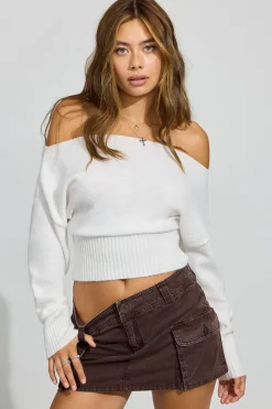 Flash Sale Spongy Off Shoulder Sweater Sweaters & Cardigans|Long Sleeve Tops