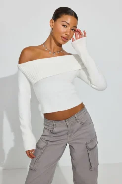 Best Spongy Off Shoulder Sweater Sweaters & Cardigans|Long Sleeve Tops