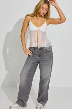Store Tie Front Flyaway Lace Cami Top Tank Tops